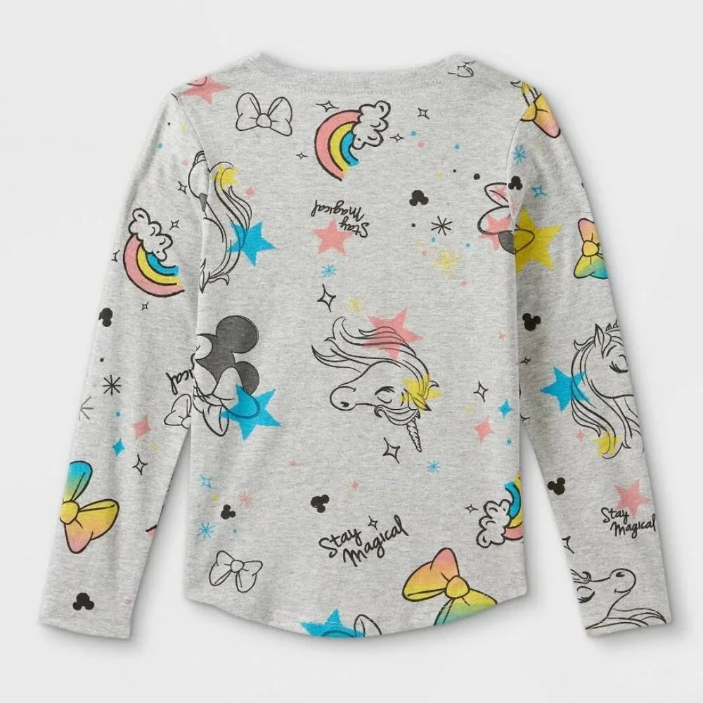 Disney - Girl's Minnie Mouse Stay Magical Long Sleeve Graphic T-Shirt Gray